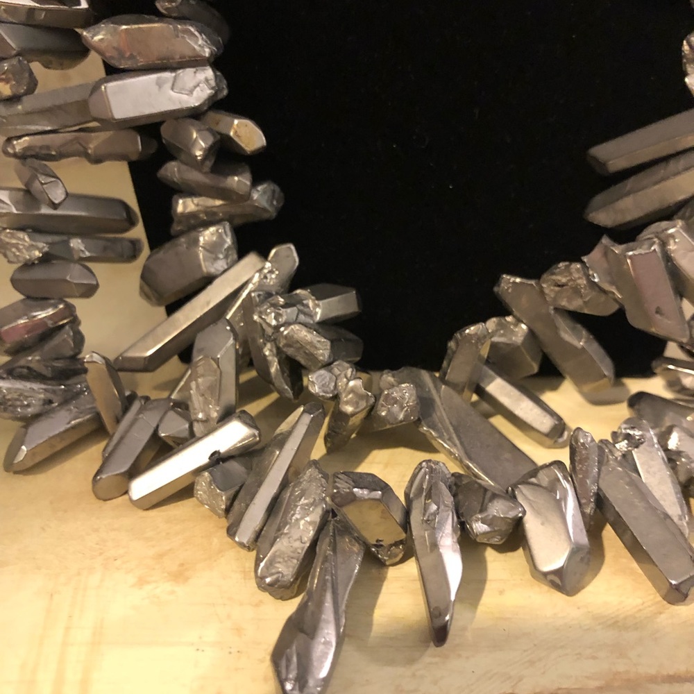 SASSY JONES VINTAGE Necklace  ( Silver / Platinum two strange stone nuggets)